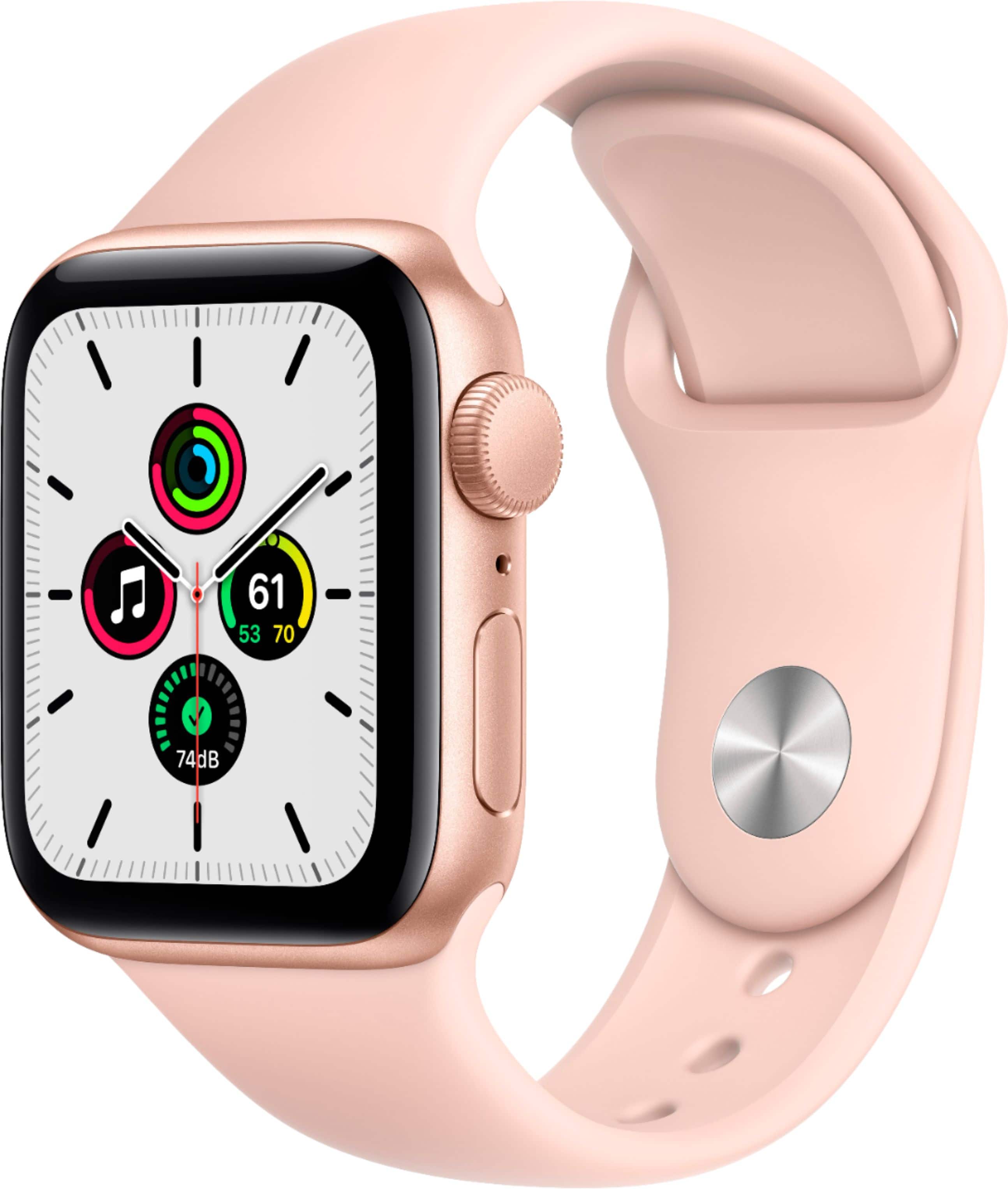 Apple Geek Squad Certified Refurbished Watch SE (GPS) 40mm Aluminum Case with Pink Sand Sport Band - Gold - (2020) product i…