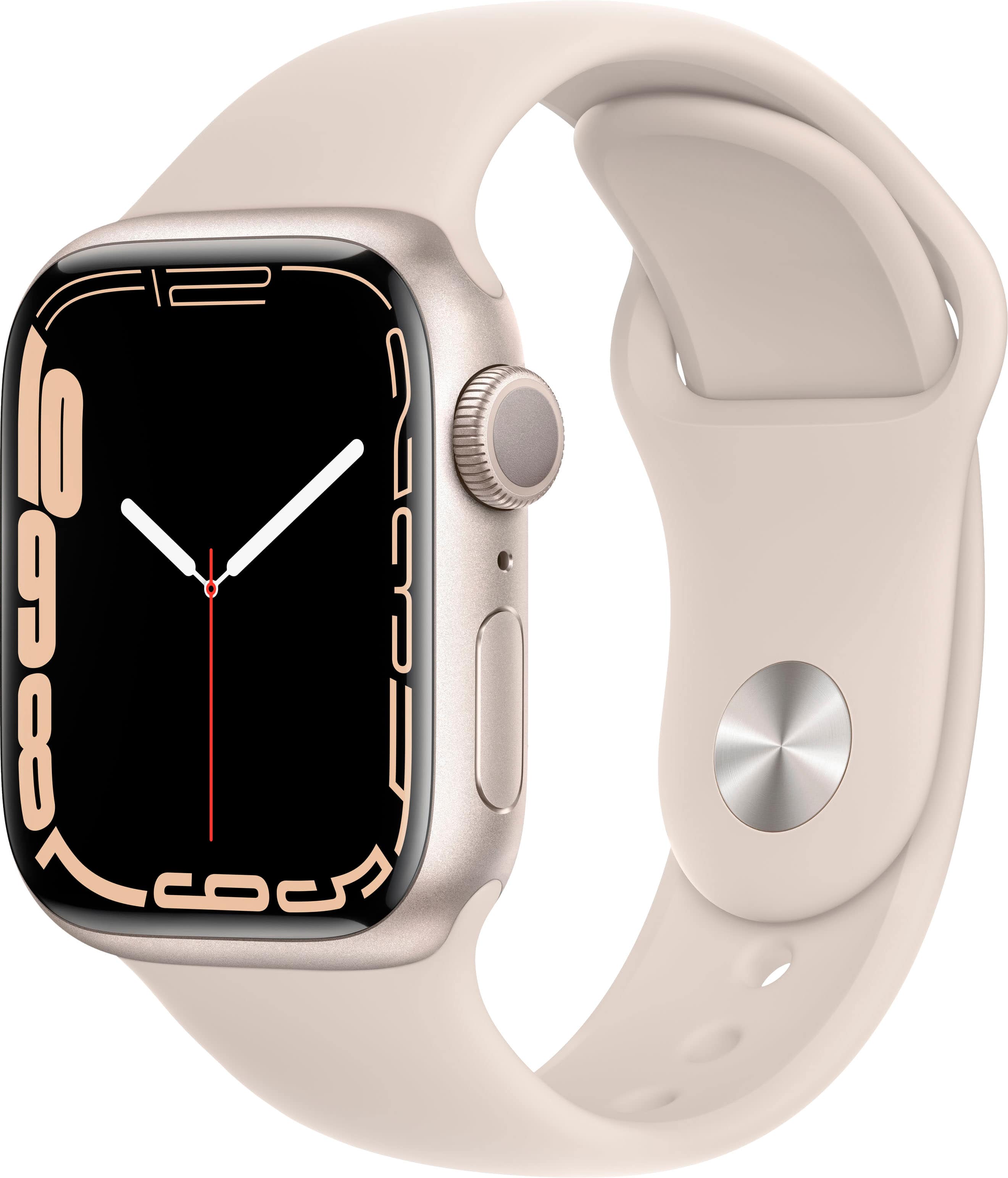 Apple Geek Squad Certified Refurbished Watch Series 7 (GPS) 41mm Starlight Aluminum Case with Starlight Sport Band - Starlig…