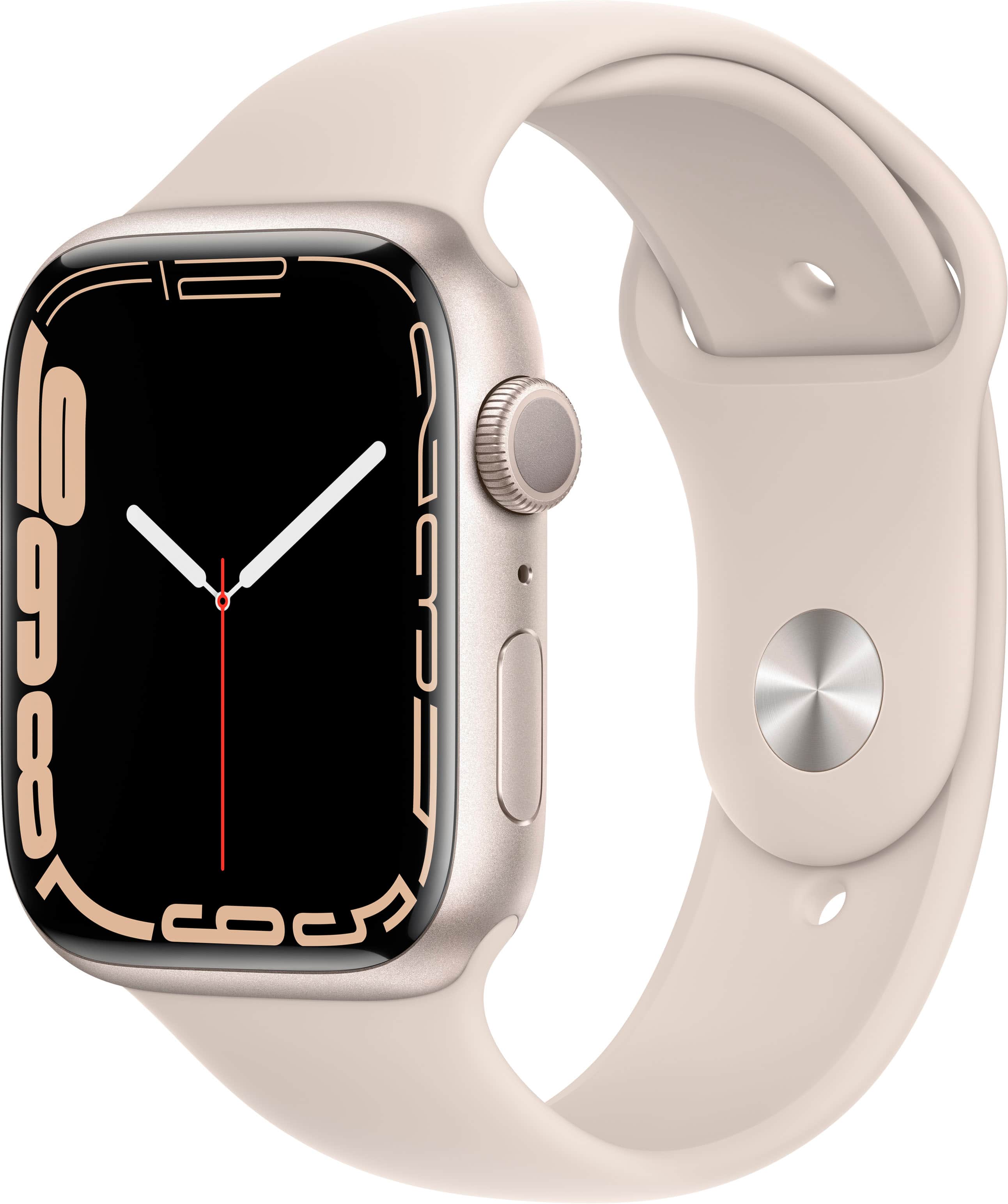 Apple Geek Squad Certified Refurbished Watch Series 7 (GPS) 45mm Starlight Aluminum Case with Starlight Sport Band - Starlig…