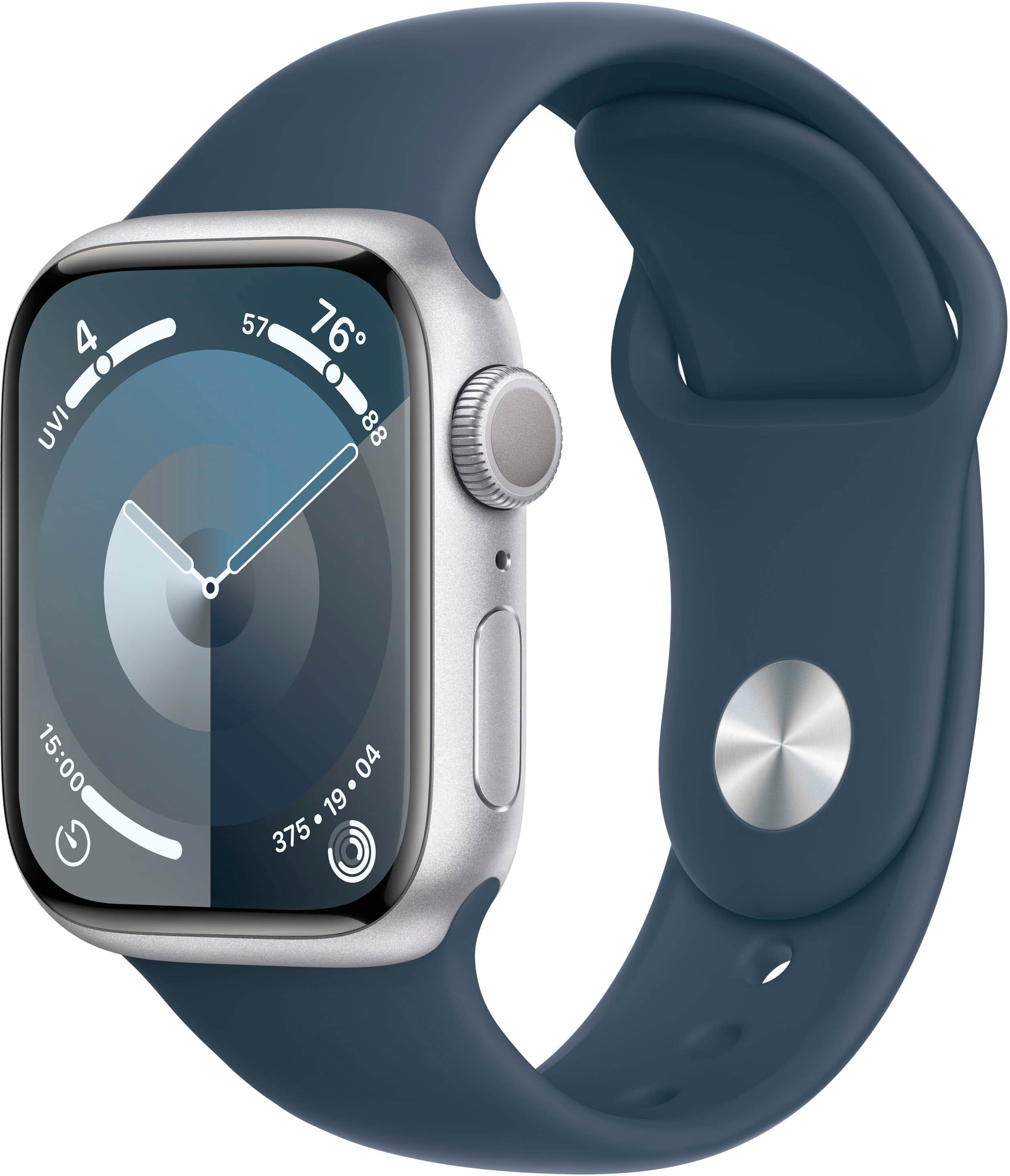 Apple GS Cert Refurb Watch Series 9 (GPS) 41mm Silver Aluminum Case with Storm Blue Sport Band with Blood Oxygen - M/L - Sil…