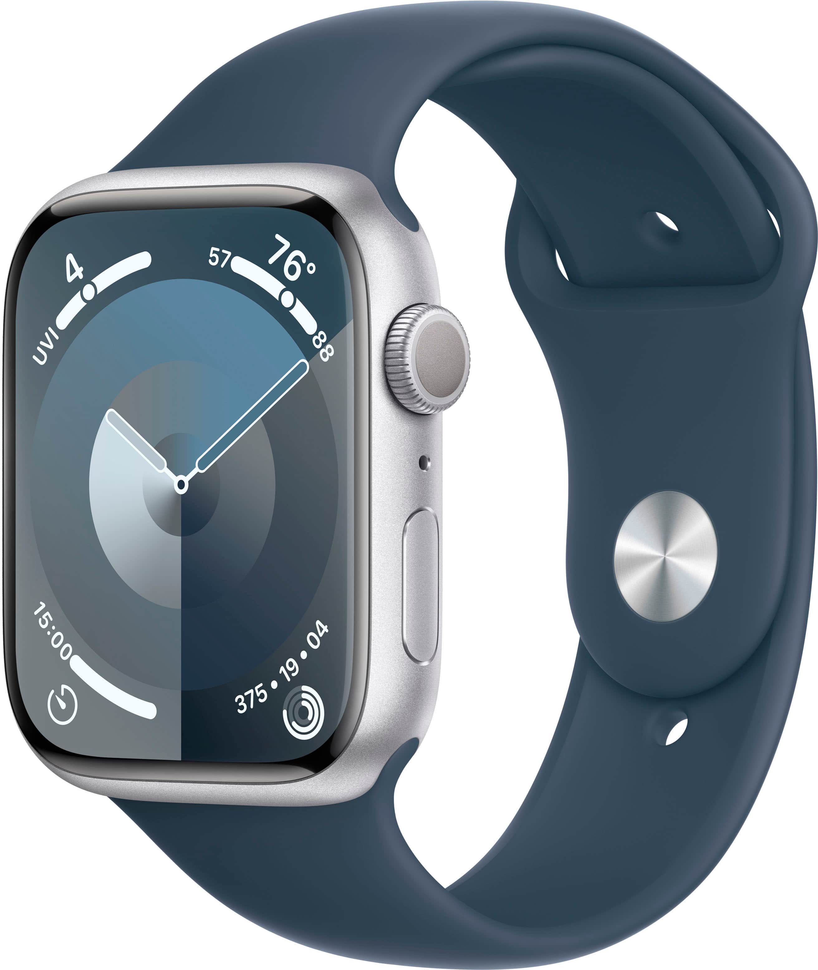 Apple GS Cert Refurb Watch Series 9 (GPS) 45mm Silver Aluminum Case with Storm Blue Sport Band with Blood Oxygen - M/L - Sil…