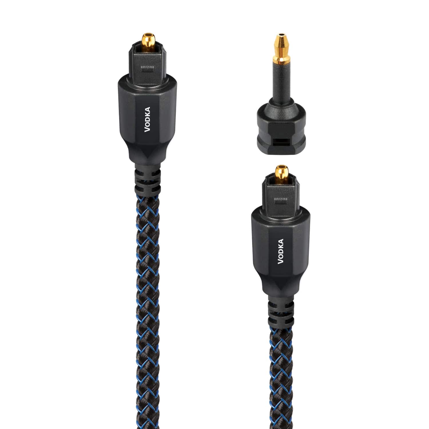 AudioQuest - Vodka Optical 4.9' Digital Toslink Fiber-Optic Cable + Mini-Adaptor with Toslink to Toslink Connectors - Blue o…