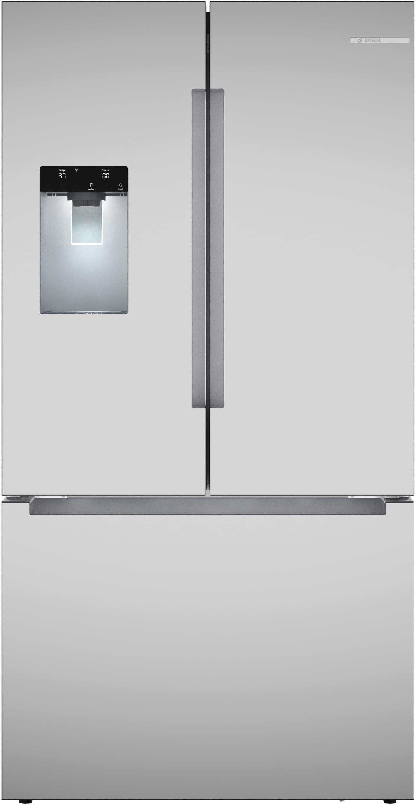 Bosch - 100 Series 21.6 Cu. Ft. French Door Bottom Freezer Counter-Depth Smart Refrigerator with External Water and Ice - St…
