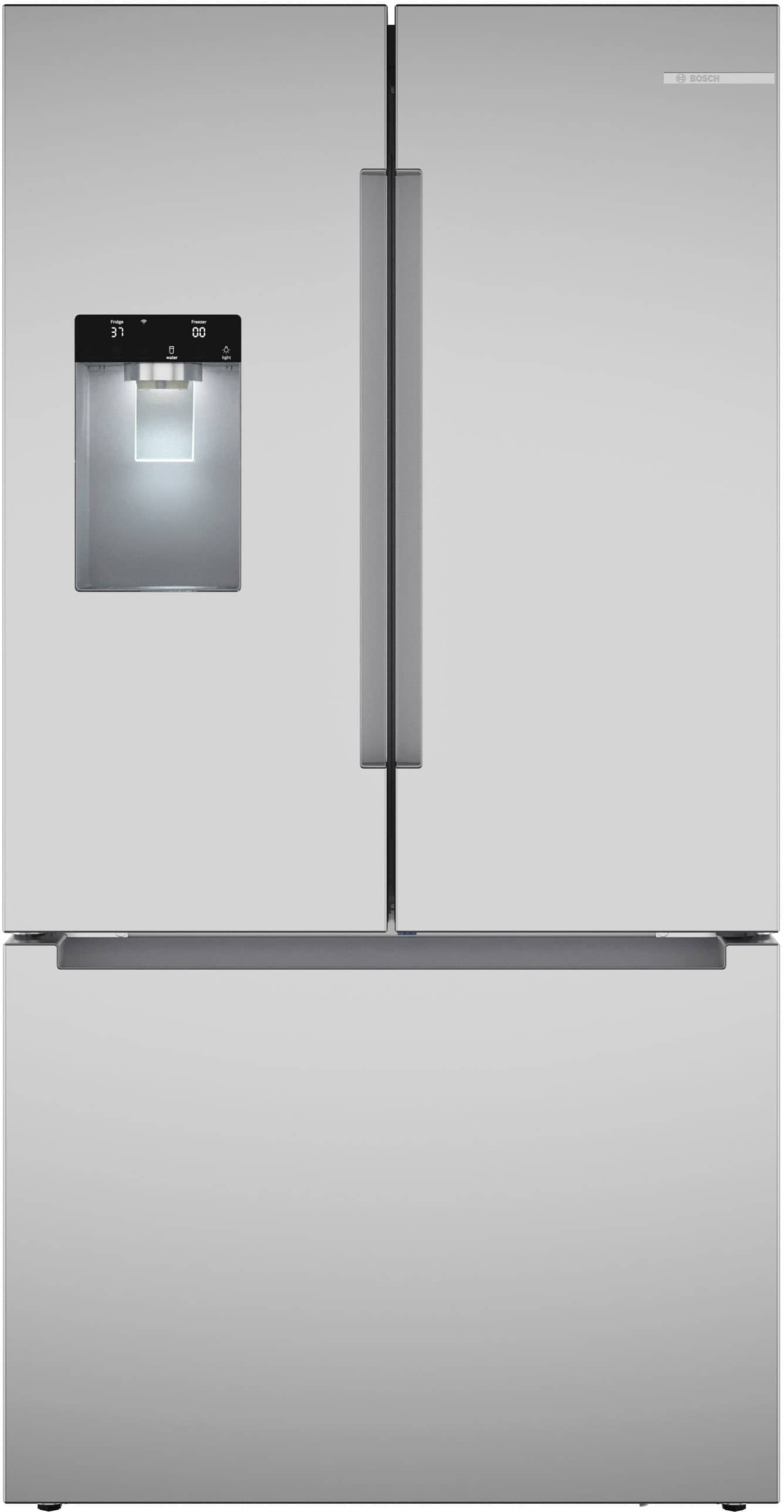 Bosch - 100 Series 26 Cu. Ft. French Door Bottom Freezer Smart Refrigerator with External Ice and Water - Stainless Steel pr…