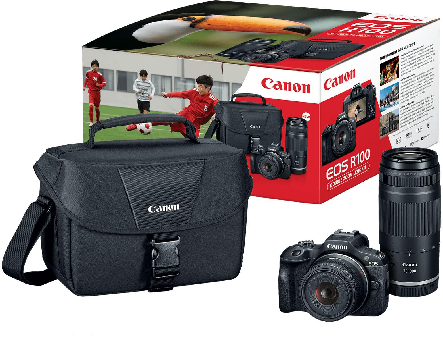 Canon - EOS R100 4K Video Mirrorless Camera Double Zoom Lens Kit with RF-S18-45mm and RF75-300mm Lenses - Black product image