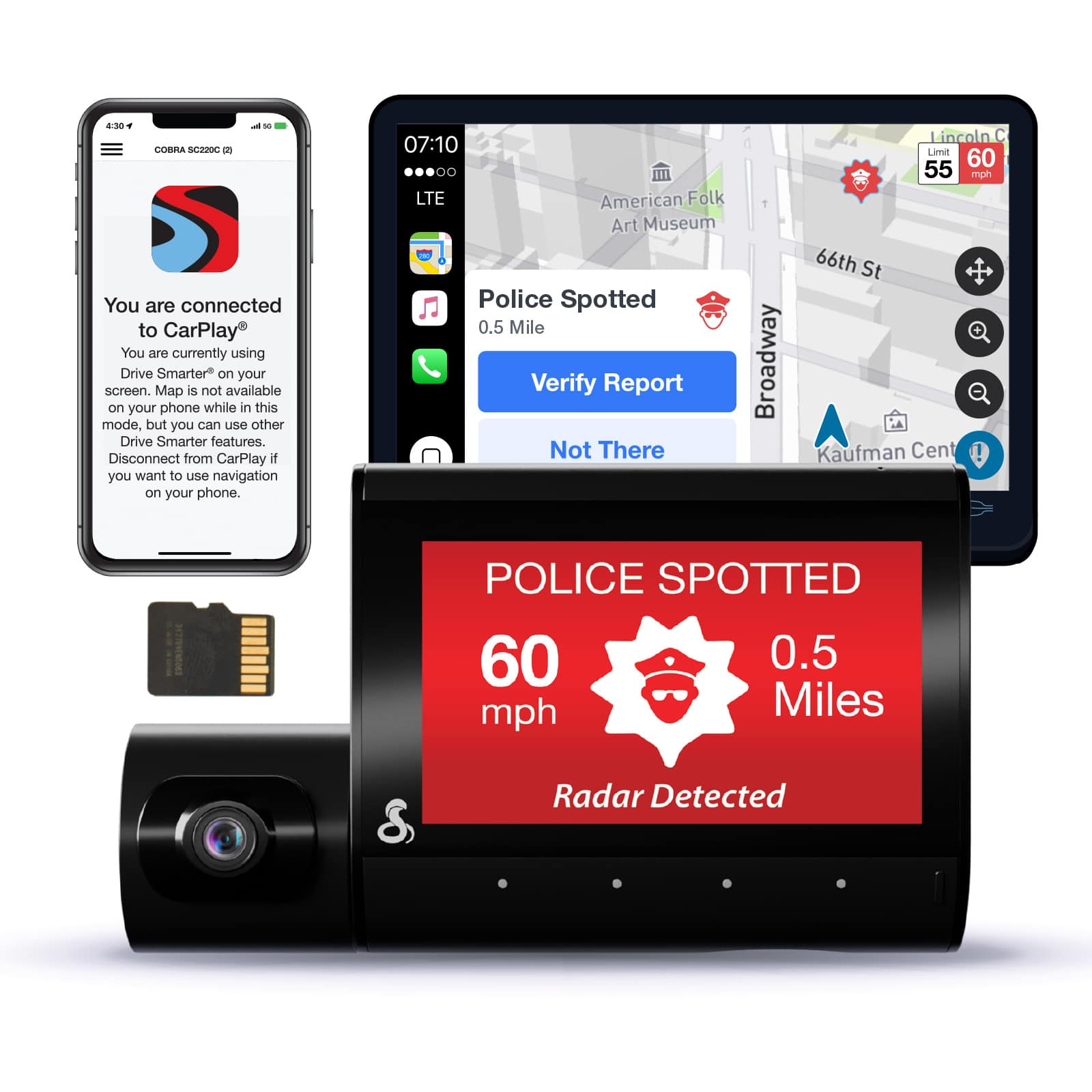 Cobra - SC 220C QHD Dual-View Front & Cabin Dash Cam, works with Apple CarPlay/Android Auto - Black product image