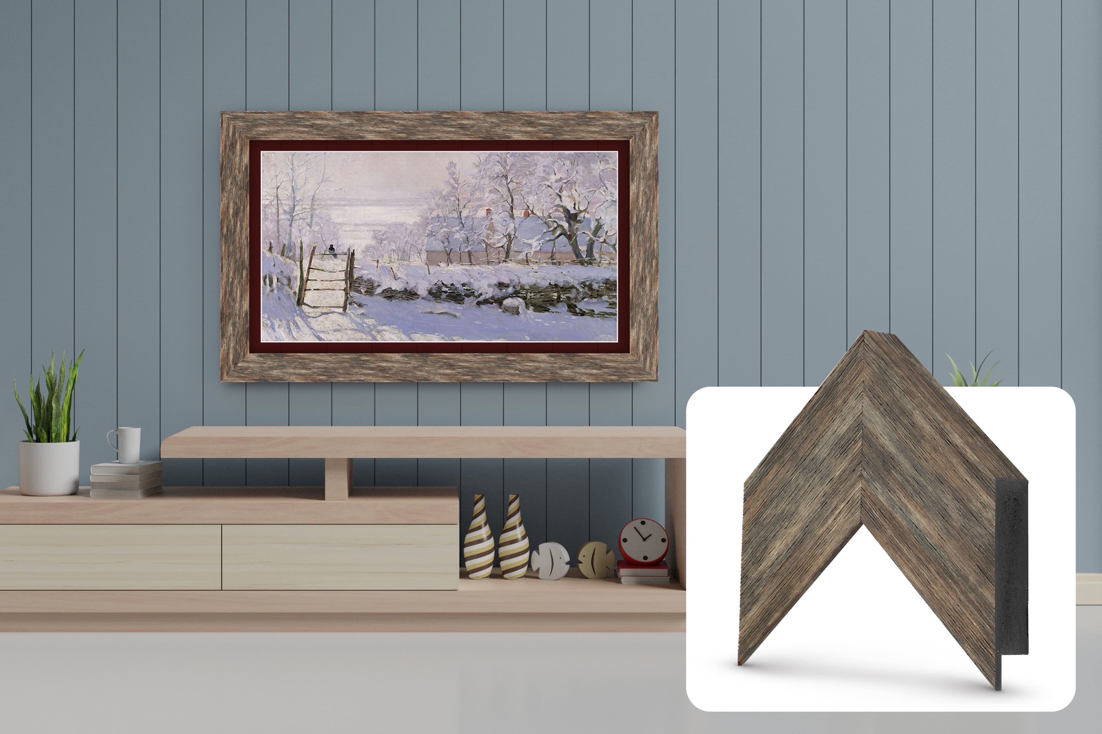 Deco TV Frames - Premiere Bezel for Samsung the Frame TV - 85" - Distressed Barnwood product image