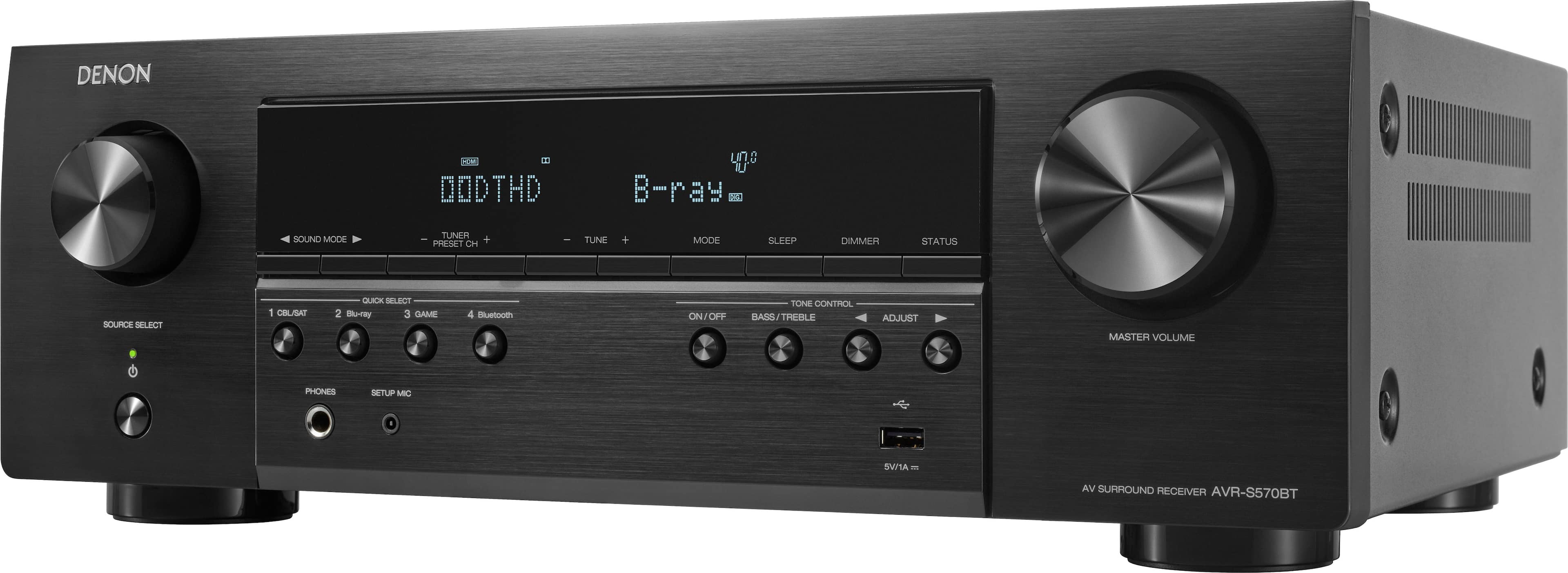 Denon - AVR-S570BT (70W X 5) 5.2-Ch. Bluetooth Capable 8K Ultra HD HDR Compatible AV Home Theater Receiver - Black product i…