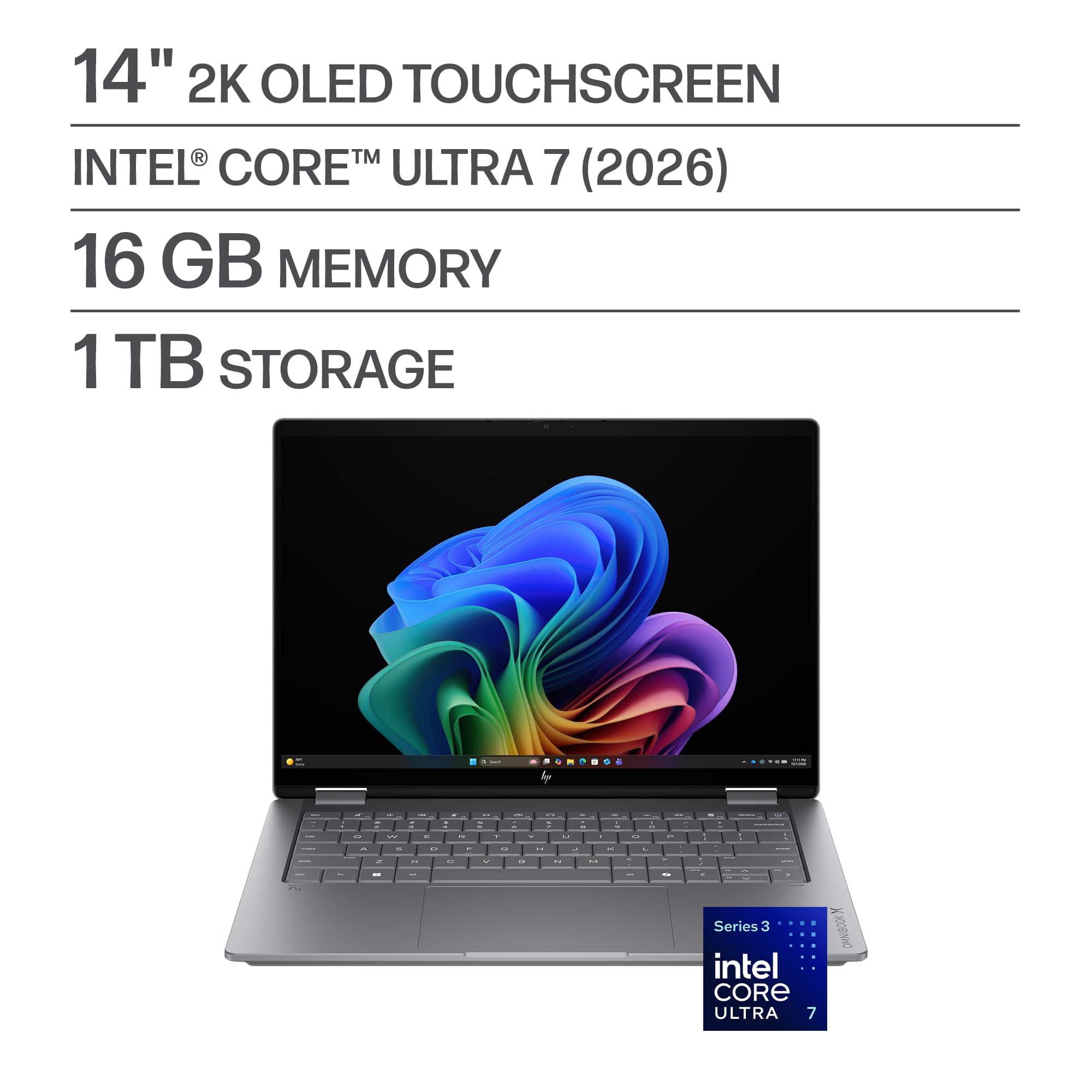 HP - OmniBook X Flip 2-in-1 - 14" 2K OLED Touchscreen Laptop - Intel Core Ultra 7 (2026) - 16GB Memory - 1TB SSD - Copilot+…