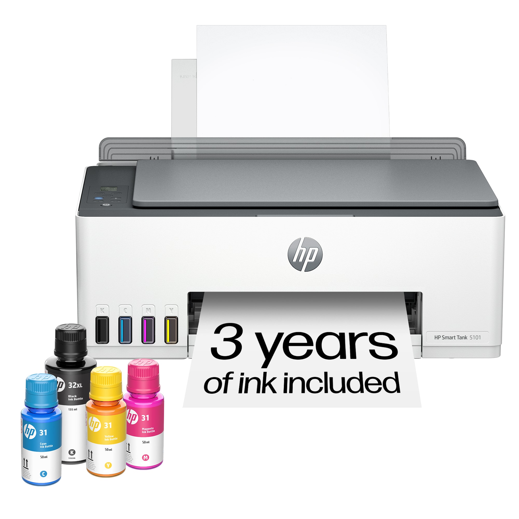 HP - Smart Tank 5101 Wireless AI-Enabled All-in-One Cartridge-Free Supertank Inkjet Printer with 3 Years of Ink Included¹ -…