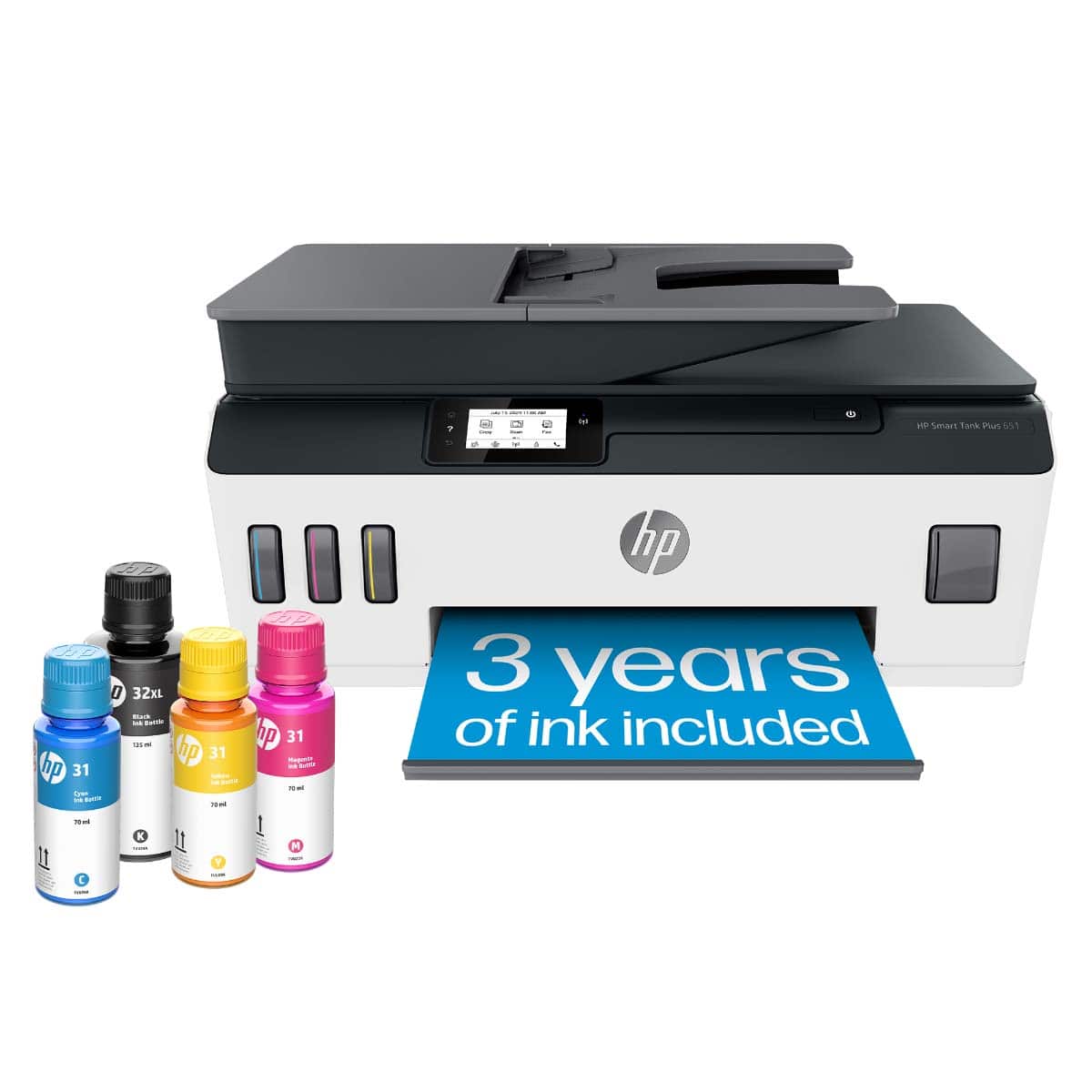 HP - Smart Tank Plus 651 Wireless All-in-One Cartridge-Free Supertank Inkjet Printer with 3 Years of Ink Included¹ - White p…