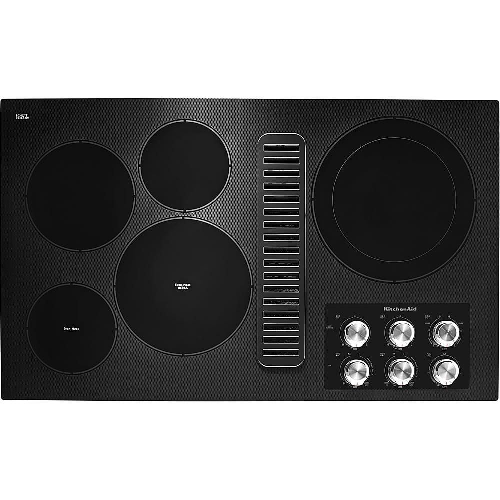 KitchenAid - 36" Built-In Downdraft Electric Cooktop with 5 Burners and 300 CFM Exhause Rating - Stainless Steel product ima…