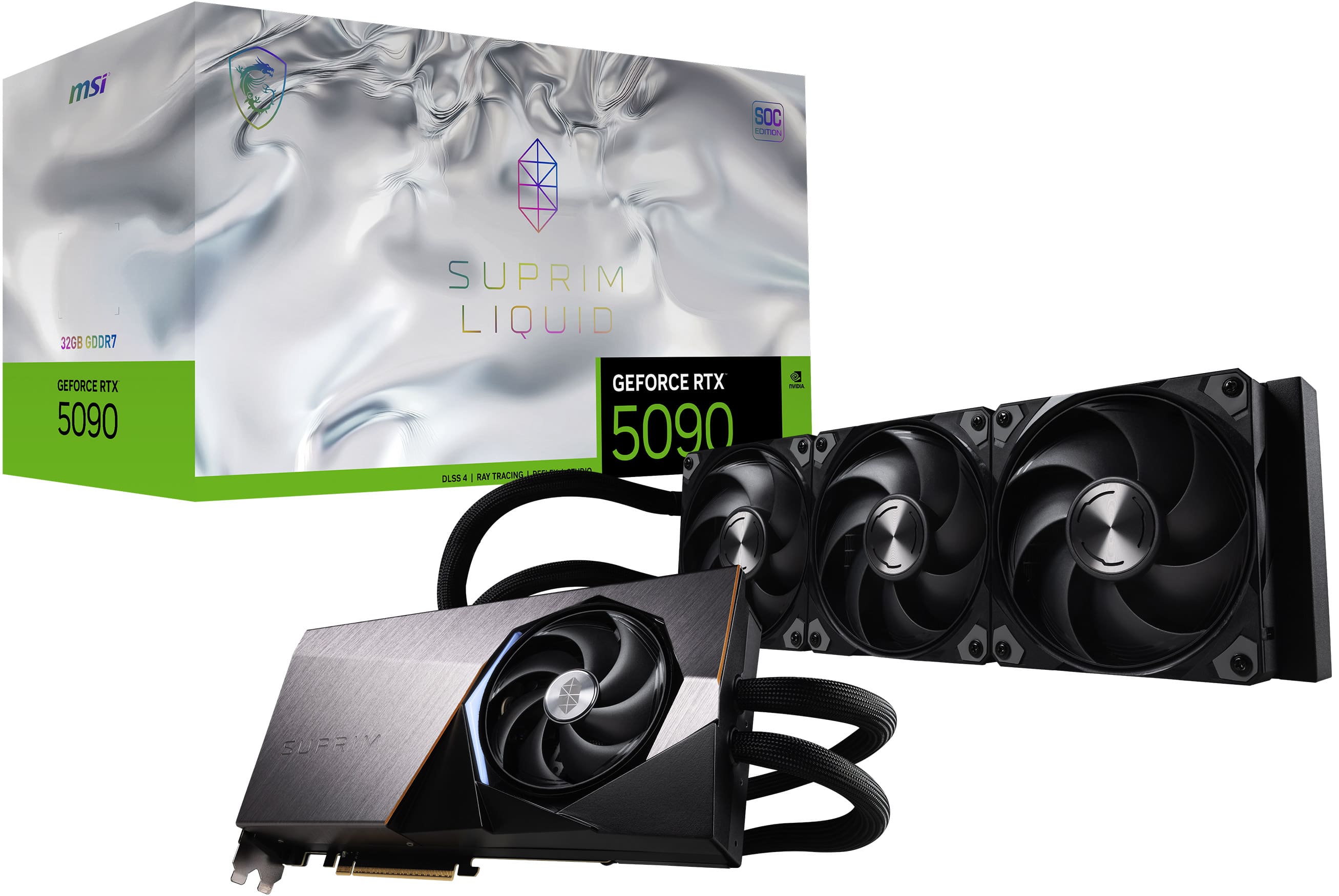 MSI - NVIDIA GeForce GeForce RTX 5090 32G SUPRIM LIQUID SOC 32GB GDDR7 PCI Express Gen 5 Graphics Card - Black product image