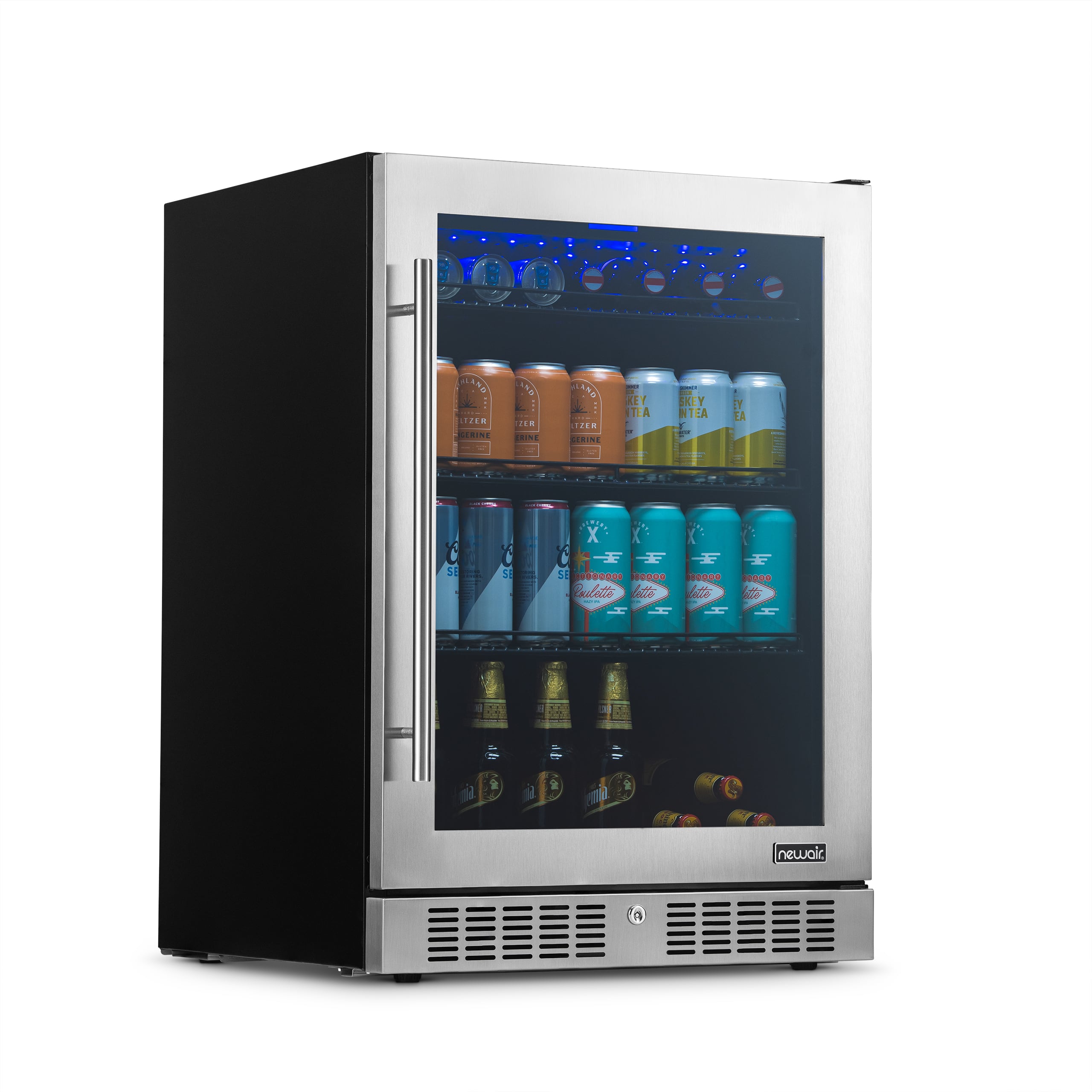 NewAir - 24" 224-Can Built-In Beverage Cooler with Color Changing LED Lights and Adjustable Shelves - Stainless Steel produc…
